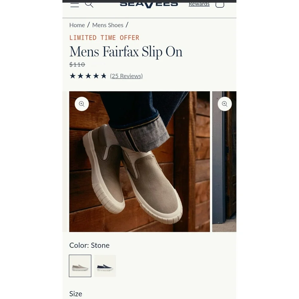 SeaVees Fairfax Lug‎ Slip On Mens Stone Canvas Sneakers Shoes 7.5 02775-00
